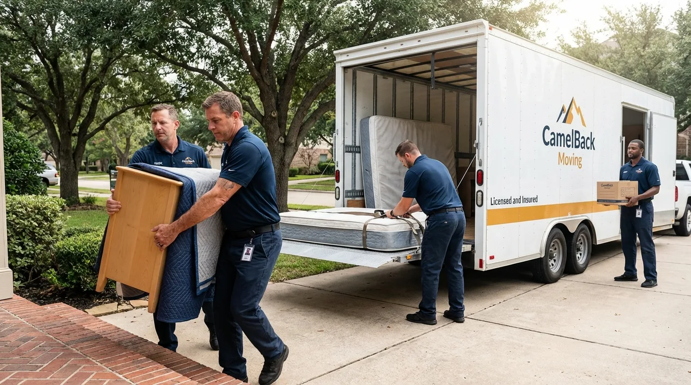 Crew loading residential truck for cross-state move from Upton, MA