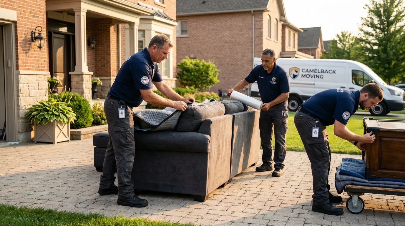 Large estate moving crew wrapping furniture in Upton, MA